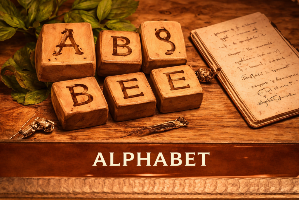 soninke script and wooden alphabet blocks